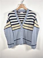 Fat Face Knitted Cardigan UK 12 Blue Striped Beach Cottage Retro Cute - 12 Regular