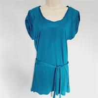 Fat Face Womens Arra Tunic Top Size 10 Teal Blue Jersey Silk Trim Short Sleeves - 10 Regular