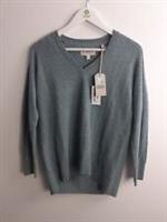 Fat Face Arrabella Waffle Knit Jumper Blue Size 8 V-Neck Lambswool Blend NEW F2 - 8 Regular