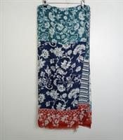 Fat Face Patchwork LW Floral Paisley Blue Mix Scarf One Size Frayed Edge NEW F2