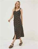 BNWT Fat Face Dress Corey Woodblock Linen Button Up Black UK 24 R RRP £79 - 24 Regular