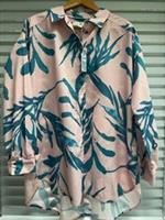 FATFACE Pink Seaweed Print Shirt UK 16 Marine Conservation Long Cotton Tunic £52 - 16 Regular