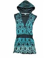 Fat Face Long Top Hood Grey/Blue Jersey Plunge Short Sleeve Size 8 NEW!