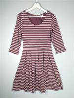 Fat Face Kew Striped Dress Size 10 Burgundy Cotton Jersey Pleated Skirt - 10 Regular