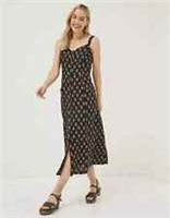 BNWT Fat Face Dress Corey Woodblock Linen Button Up Black UK 24 R RRP £79 - 24 Regular