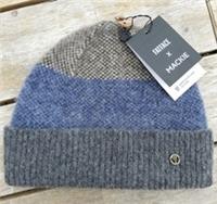 FAT FACE / MACKIE Made In Scotland 100% Lambswool Grey Colourblock BEANIE Hat