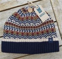 New FAT FACE Navy / Khaki / Rust 40% Wool BEANIE Hat Tags