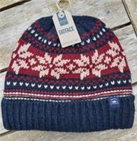 New FAT FACE Navy Burgundy Fairisle 41% Wool * FLEECE LINED* BEANIE Hat Tags