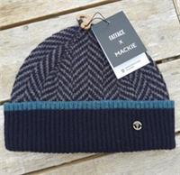FAT FACE / MACKIE Made In Scotland 100% Lambswool Navy Grey BEANIE Hat