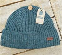FAT FACE Light Teal Green FISHERMANS STYLE 10% Wool Adult Ribbed BEANIE Hat