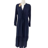 FAT FACE Navy Drawstring Dress UK 14 Women's Long Sleeve Maxi - 14 Regular