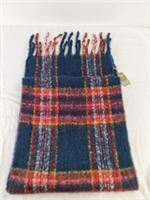 Fat Face One Size Winnie Check Scarf Fuzzy Soft Navy Mix Tassel Edge NEW F2