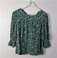 Fat Face Shelley Floral Print Blouse Green Size 10 Shirred Cuff Crew Neck NEW F2 - 10 Regular