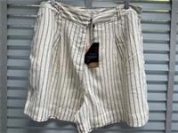 FAT FACE Linen Shorts UK 16 Ladies Cream Striped Relaxed Fit Wide Leg EU 44 £49 - 16 Regular