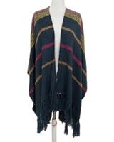 FatFace Women's Boucle Cape Scarf One Size Navy Mix Striped New