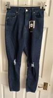 Boohoo Womens Blue Skinny Fit High Waist Distressed Jeans Size UK 10 & Leg 27 - 10 Regular