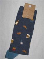 FAT FACE Mens Bar Snacks & Beer Socks Navy Blue Size 6.5 - 9 - 6.5 - 9 Regular