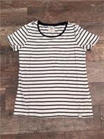Ex-Fat Face Ladies Black/Cream Striped T-Shirt - NEW but Second - 8 - 8 Regular
