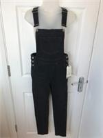 Fat Face Dungarees Women's Jumpsuit Black Denim Jeans Long Uk 10 R - 10 Regular
