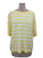 Fat Face Women's Jumper Size 14 Yellow White Stripe Knit S/Sleeve Linen Mix New - 14 Regular
