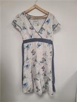 FAT FACE SIZE UK 10 WHITE BUTTERFLY PRINT SHORT SLEEVE CASUAL TIE BACK DRESS - 10 Regular