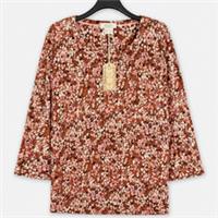 Fat Face Tulip Blush Floral Top UK 24 Brown Pink Cotton Modal 3/4 Sleeve BNWT - 24 Regular