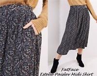 FAT FACE Estelle Charcoal Grey Paisley Print Pleated Midi Skirt size 18 46 Long - 18 Regular