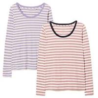 FAT FACE Striped Jersey Top Pure Cotton Coral Ivory Navy Trim Neck Scoop Neck - 8 Regular