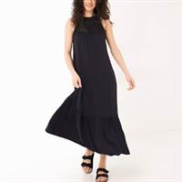 FAT FACE Black Cece Crochet Jersey Maxi Tiered Summer Dress size 8 36 Beach - 8 Regular