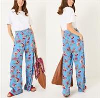 FAT FACE Balinese Palazzo Bright Blue Floral Printed Wide Leg Trousers size 14 R - 14 Regular