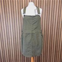 Fat Face Cord Dress Pinafore UK 16 Khaki Green Pockets Above Knee - New - 16 Regular