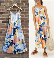 Fat Face Jayden Blue Yellow Floral Coastal Midi Maxi Summer Dress size 10 38 R - 10 Regular