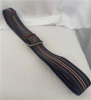 Fat Face 100% Cotton Woven Stripe Belt Size L With Genuine Leather Trim