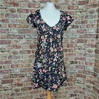 Fat Face Dress Grey Floral UK 14 Short Sleeve Above Knee Shirt Button Front- New - 14 Regular