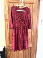 Fat Face Dress Size12 Vneck +wrapover look 3/4sleeves stretch in Rust Red+ black - 12 Regular