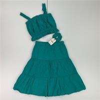 FAT FACE Top Skirt Scrunchie Set 8-9 Years Green Girls 100% Cotton Summer Outfit