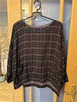 Fat Face Check Black Grey Boxy Smock Top Size 12 Oversized Cotton - 12 Regular
