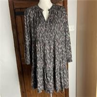 Fat Face Grey Pink OB Maye Ikat Long Sleeve Ruffle Tiered Smock Dress UK 14 NWT