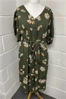 Fat Face Green Floral Button Up Waist Tie Esme Floating Blossom Dress UK20 PS - 20 Regular