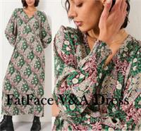 V&A x FAT FACE Multi Green Purple Japanese Rose Long Midi Maxi Dress size 12 R - 12 Regular