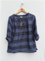FatFace Newbury Batik Star Popover Top Blue Navy Stripe 3/4 Sleeve UK 14 NWT - 14 Regular