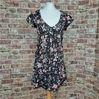 Fat Face Dress Grey Floral UK 14 Short Sleeve Above Knee Shirt Button Front- New - 14 Regular