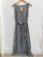 FatFace Laurie Gingham Check Midi Dress Navy White Tie Front Womens UK 14 NWT - 14 Regular