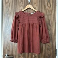 Fat Face Brown Terracotta Broderie Ruffle Frill Puff Sleeve Blouse Top UK 12 - 12 Regular