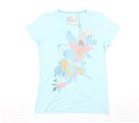 Fat Face Women's Blue Floral Bird Print Cotton T-Shirt Size 12 - 12 Regular