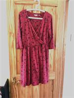 Rust Red+ Black Fat Face dress Size12 Vneck wrapover look 3/4sleeves stretch - 12 Regular