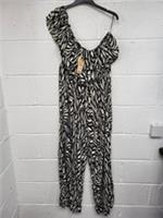 Fat Face Black & Cream Patterned One Shoulder Wide Leg Jumpsuit. Size 22.BNWT.PP - 22 Regular