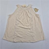 FAT FACE Top 14 Beige Womens Sleeveless Vest Round Neck 100% Cotton Lace Detail - 14 Regular