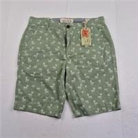 FAT FACE Shorts 32 Green Mens 100% Cotton Pockets Embroidered Logo Palm Trees - 32 Regular