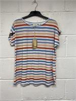 Fat Face White Short Sleeve T-shirt With Multicoloured Stripes Size 12 PK402089 - 12 Regular